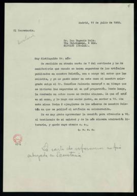 Minuta de la carta del secretario a Eugenio Mele en la que le manifiesta que cuando se hacen sepa...