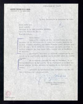 Carta de Porfirio Díaz Machicao, director de la Academia Boliviana de la Lengua, a Amado [sic Dám...