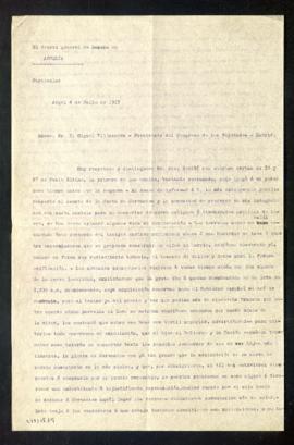 Copia de la carta de Antonio Díaz-Miranda a Miguel Villanueva, presidente del Congreso de los Dip...
