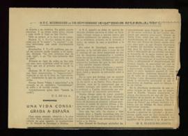 Recorte del diario ABC de 22 de septiembre de 1926, con un artículo dedicado a Manuel de Saralegu...