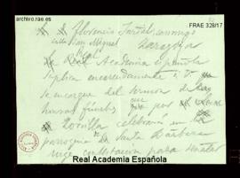 Minuta de la carta de Miguel Mir a Florencio Jardiel con la petición de que se encargue de pronun...
