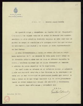 Copia de la carta del secretario Emilio Cotarelo a Benito Pérez Galdós en la que le solicita su a...