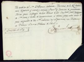 Recibo de Francisco Manuel de Espina de 160 reales de vellón por cuarenta misas aplicadas por el ...