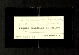 Tarjeta de Pedro Salinas a Melchor Fernández Almagro en la que le dice que le esperan en la Granj...