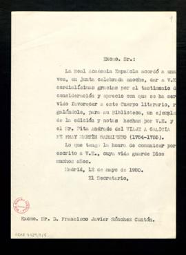 Copia sin firma del oficio del secretario a Francisco Javier Sánchez Cantón en el que le comunica...