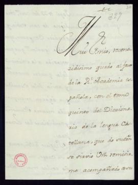 Carta de Blas de Hinojosa a Vincencio Squarzafigo de agradecimiento por el envío del tomo quinto ...