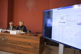 Darío Villanueva y Paz Battaner muestran los datos de consulta en línea del diccionario