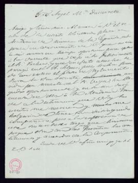Minuta de la carta del secretario [Manuel Bretón de los Herreros] a Ángel M.ª Dacarrete en la que...