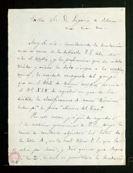 Carta del secretario accidental [Antonio María Segovia] a Eugenio de Ochoa con la que se adjunta ...