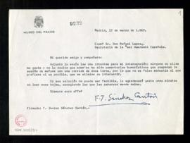 Carta de F. J. Sánchez Cantón a Rafael Lapesa a la que adjunta el borrador de dos de sus posibles...