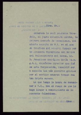 Copia sin firma del oficio de Julio Casares a Antonio Oviedo L., secretario de la Legación de Col...