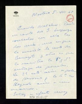 Carta de Gabriel Maura a Melchor Fernández Almagro en la que le dice que supone que la obra ya es...