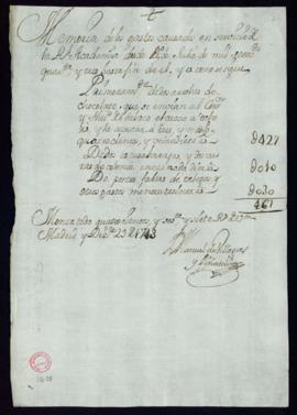 Memoria de los gastos menores pagados desde el 1.º de julio de 1743 hasta fin de dicho año