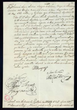 Orden del marqués de Villena del libramiento a favor de Manuel de Villegas y Piñateli de 2252 rea...