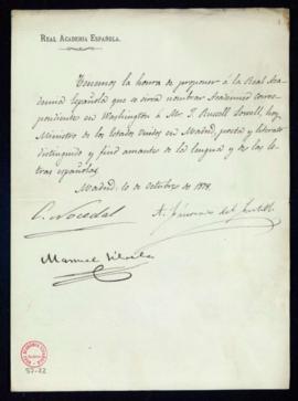 Propuesta firmada por Cándido Nocedal, Manuel Silvela y Antonio Cánovas del Castillo de Russell L...