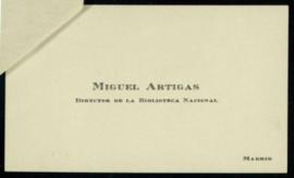 Tarjeta de visita de Miguel Artigas, director de la Biblioteca Nacional