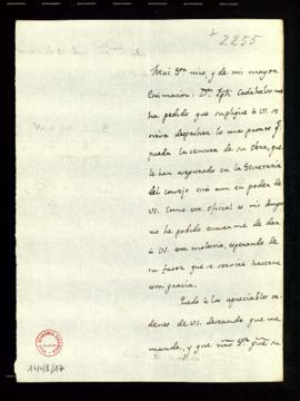 Carta de Vicente de los Ríos a Fran[cis]co An[tonio] de Angulo en la que, en nombre de José de Ca...