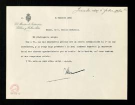 Carta del duque de Alba a Emilio Cotarelo en la que agradece el oficio de felicitación enviado po...