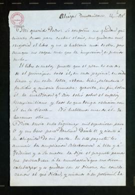 Carta de José Zorrilla a Pedro [Antonio de Alarcón] en la que muestra su disgusto con el libro qu...