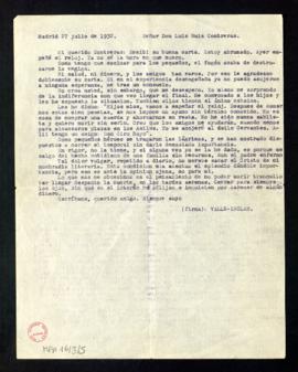 Copia de la carta de de Ramón del Valle Inclán a Luis Ruiz Contreras en la que le expone sus difi...