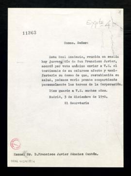 Copia sin firma del oficio del secretario a Francisco Javier Sánchez Cantón en el que le traslada...