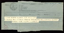 Telegrama de pésame de Teodoro Llorente, presidente de la Real Academia de Bellas Artes de San Ca...