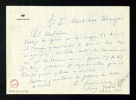 Carta de Luis Figueroa, conde de Romanones, a Melchor Fernández Almagro en la que expresa su agra...