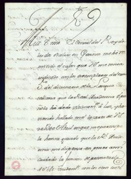 Carta de José de Montealegre a Vincencio Squarzafigo en la que da cuenta de haber presentado en n...