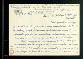 Carta de Carlos González-Espresati a Melchor Fernández Almagro con la felicitación por su santo