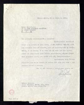 Carta de Nélida Florido a Julio Casares en la que manifiesta su satisfacción por enviarle la nota...