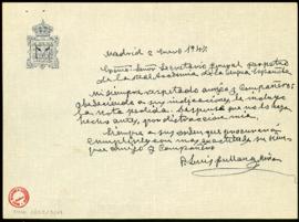 Carta de Luis Fullana y Mira a Julio Casares con la que le adjunta una nota con sus títulos