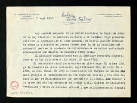 Carta de Florencio Porpeta Clérigo a Melchor Fernández Almagro en la que le dice que no ha encont...