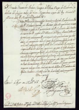 Orden del marqués de Villena de libramiento a favor de Manuel de Villegas de 2163 reales y 26 mar...