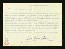 Carta de Ana-Inés Bonnin Armstrong a Melchor Fernández Almagro en la que le dice que le haga sabe...