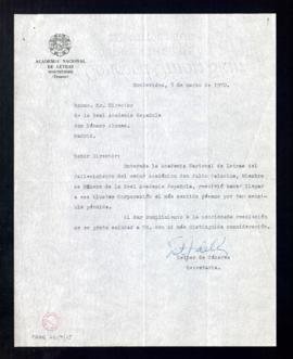 Carta de Esther de Cáceres, secretaria de la Academia Nacional de Letras, a Dámaso Alonso con el ...