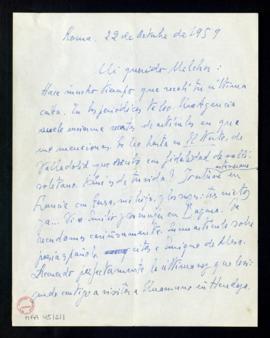 Carta de Jorge Guillén a Melchor Fernández Almagro en la que le dice que una agencia suele enviar...