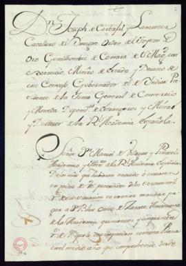 Orden de libramiento de 550 reales de vellón a favor de Blas Ortiz de Zárate, amanuense de la Aca...