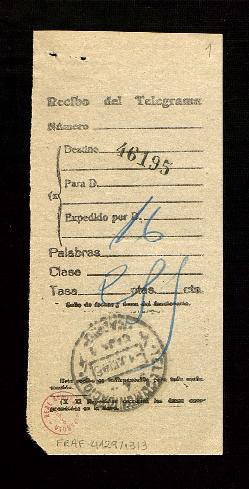 Recibo de telegrama de 1 de junio de 1945