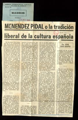 Recorte del diario Madrid con el artículo Menéndez Pidal o la tradición liberal de la cultura esp...