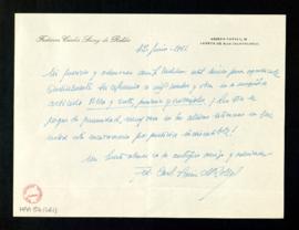 Carta de Federico Carlos Sainz de Robles a Melchor Fernández Almagro en la que le agradece su mag...