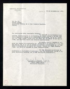 Carta de Piedad Larrea Borja, secretaria encargada de la Academia Ecuatoriana, a Rafael Lapesa, s...