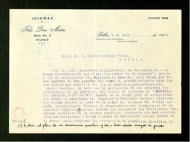 Carta de Félix Díez Mateo a Ramón Menéndez Pidal con la que envía unos mapas que deben pegarse en...