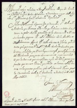 Orden del marqués de Villena de libramiento a favor de Adrián Conink de 550 reales de vellón seña...