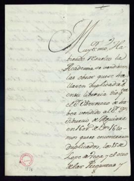 Carta de Francisco Antonio de Angulo a Francisco Zapata sobre el acuerdo de venta de libros dupli...