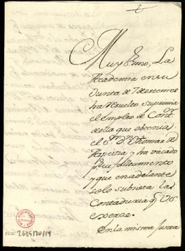 Carta de Francisco Antonio de Angulo a Francisco Antonio Zapata en la que le informa de que la Ac...