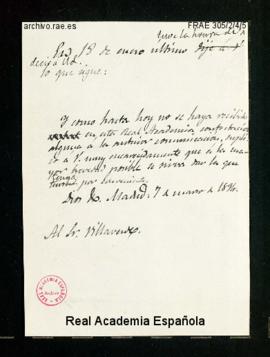 Minuta del oficio enviado a Federico de Pablo Villaverde solicitando una contestación al enviado ...