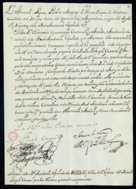 Orden de Mercurio Fernández Pacheco del libramiento a favor de José Casani de 1322 reales y 8 mar...