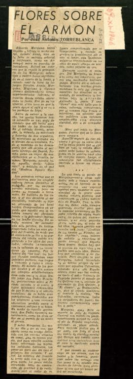 Recorte del diario Arriba con la columna Flores sobre el armón, firmada por José Antonio Torreblanca