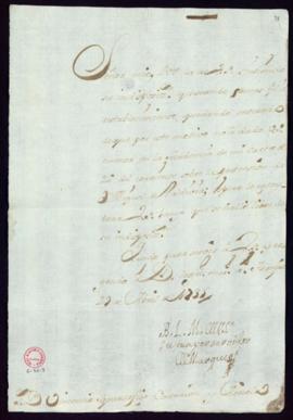 Carta del marqués de Villena [Mercurio Antonio López Pacheco] a Vincencio Suarzafigo en la que in...