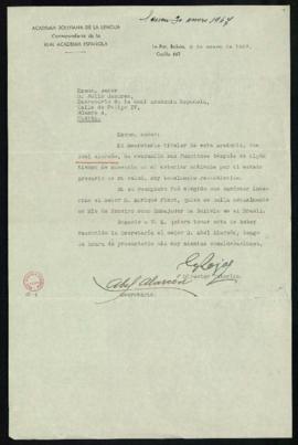 Carta de Abel Alarcón y de Casto Rojas, secretario y director interino de la Academia Boliviana, ...